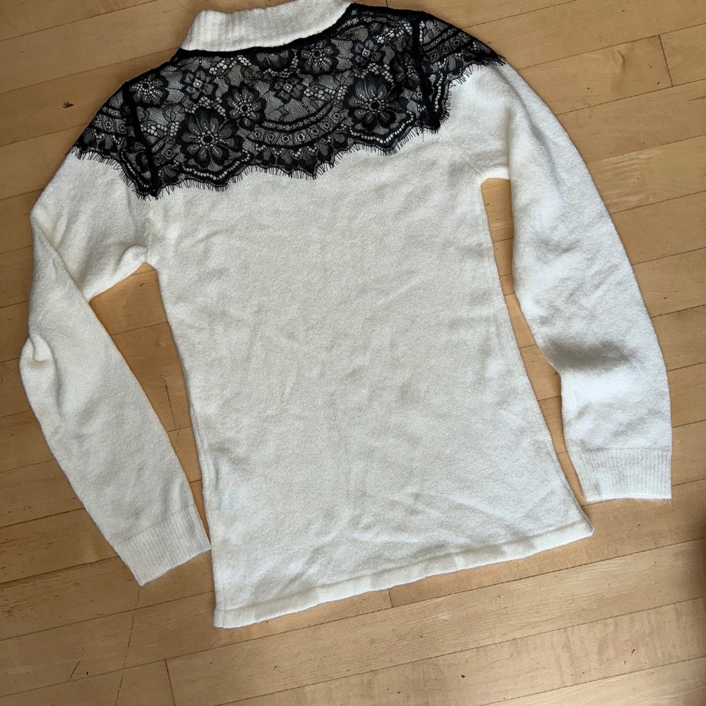 NEW LIPSY white mock neck with black lace yoke sweater, 2, N122 - Picture 6 of 7